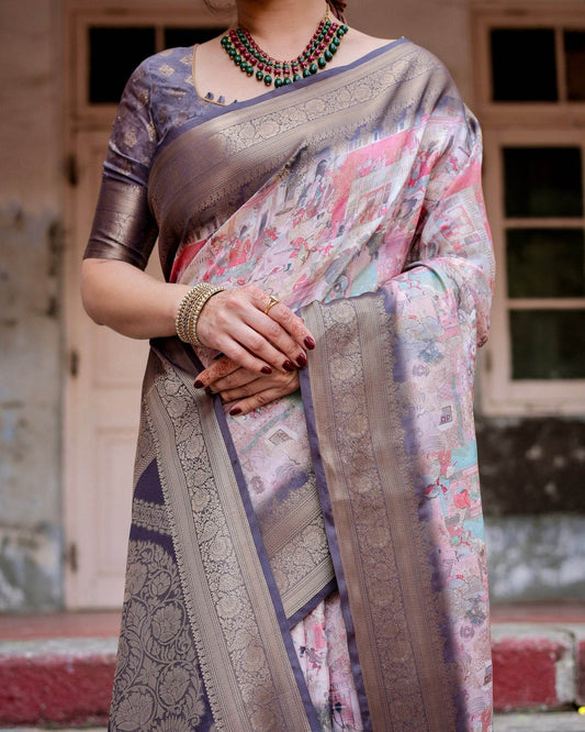 Graceful Lavender Banarasi Silk Saree with Regal Zari Weave and Tassel Detailing - SEEANS