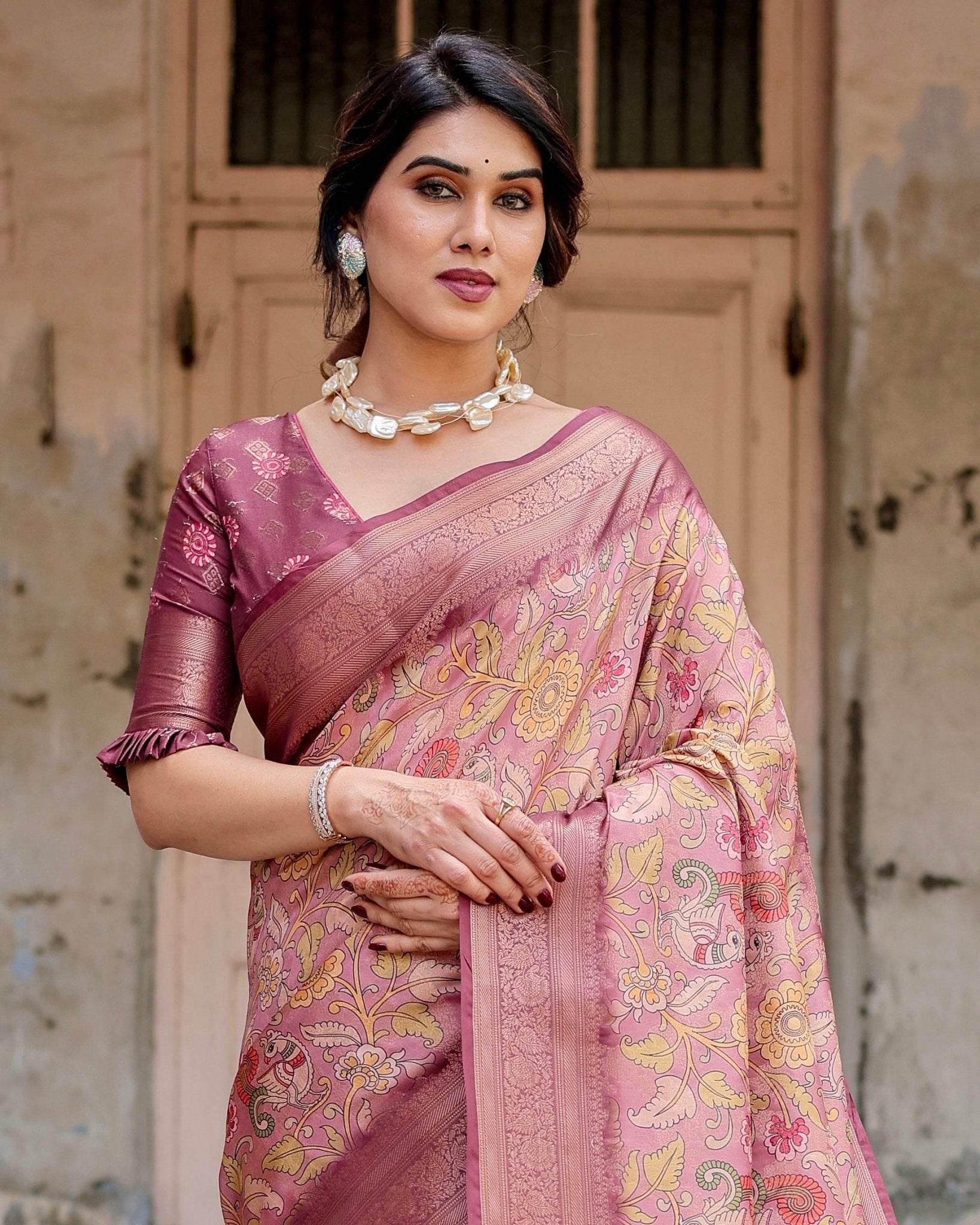 Elegant Pink Banarasi Silk Saree with Floral Zari Weaving and Tassel-Embellished Pallu - SEEANS