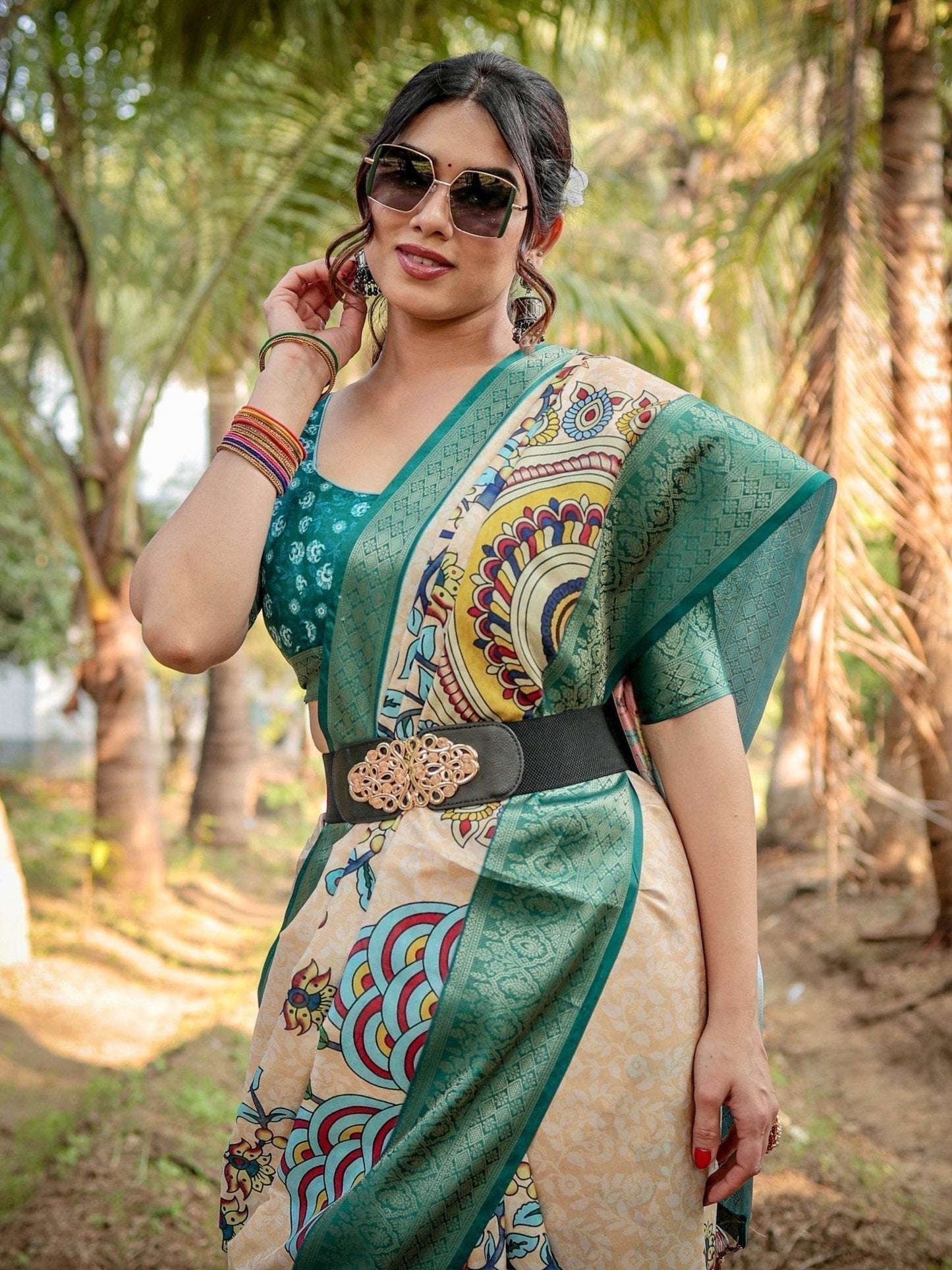 Elegant Tussar Silk Saree in Beige and Coral with Madhubani Pallu and Zari Accents - SEEANS