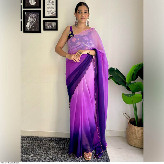 Casual Faux Georgette Saree with Embroidery Blouse | SEEANS - SEEANS