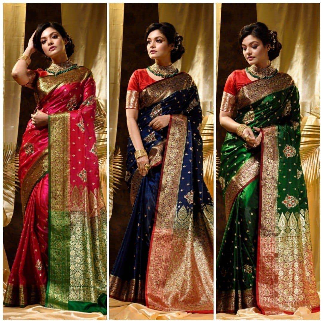 Kanjivaram Soft Lichi Silk Saree with Vintage Weaving & Rich Border - SEEANS