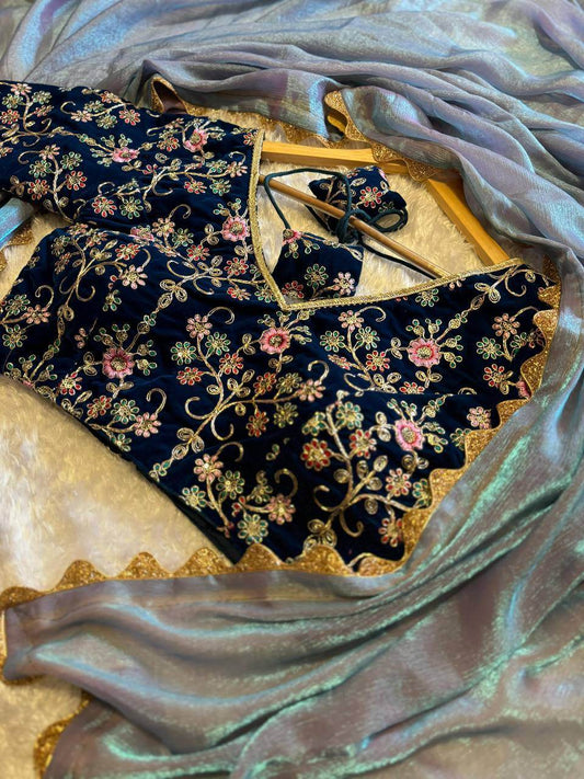Sabyasanchi Fendy Silk Saree with Embroidered Velvet Blouse - SEEANS