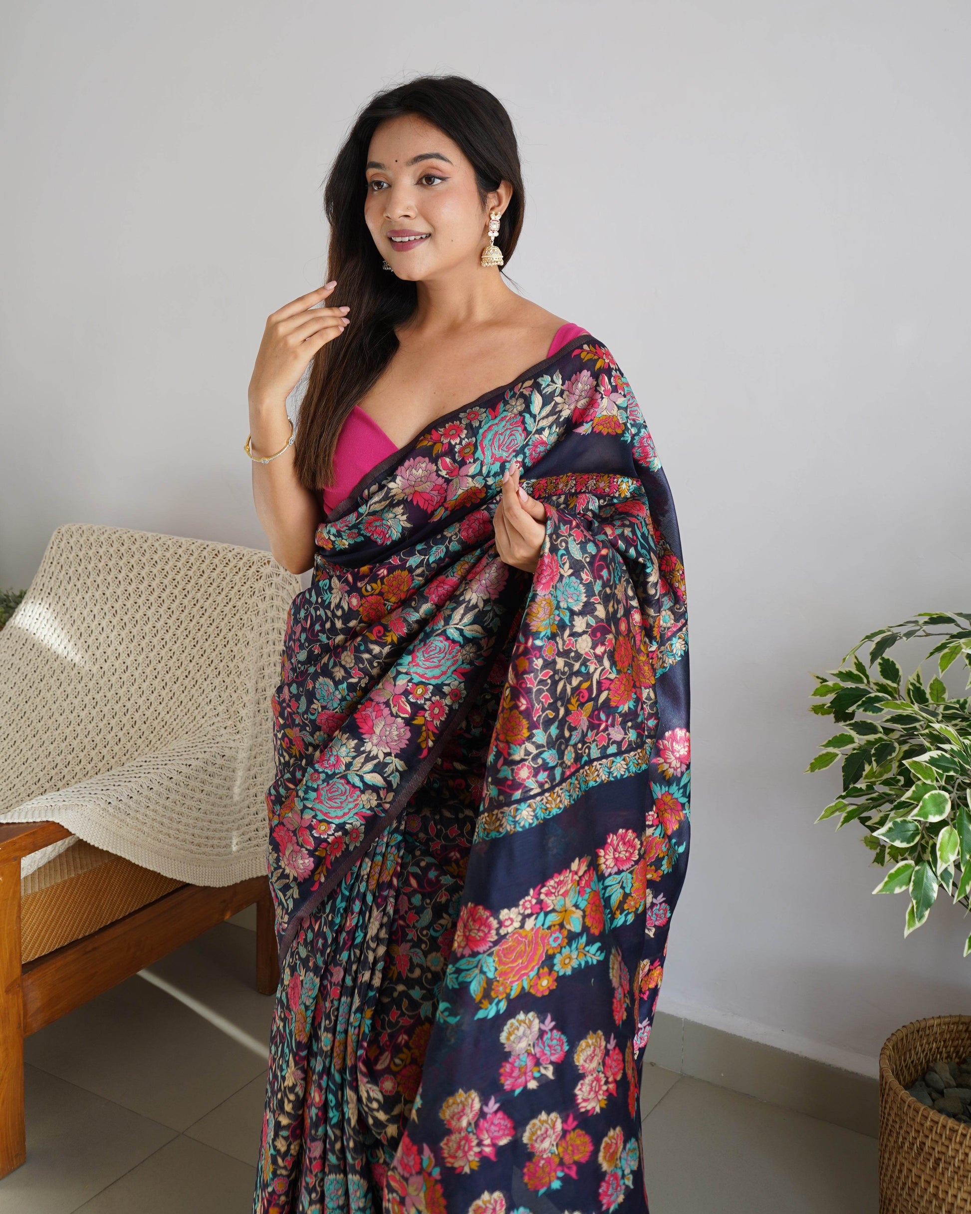 Kashmiri Pashmina Cotton Kachhi Work Multi Thread Saree – Elegant & Traditional - SEEANS