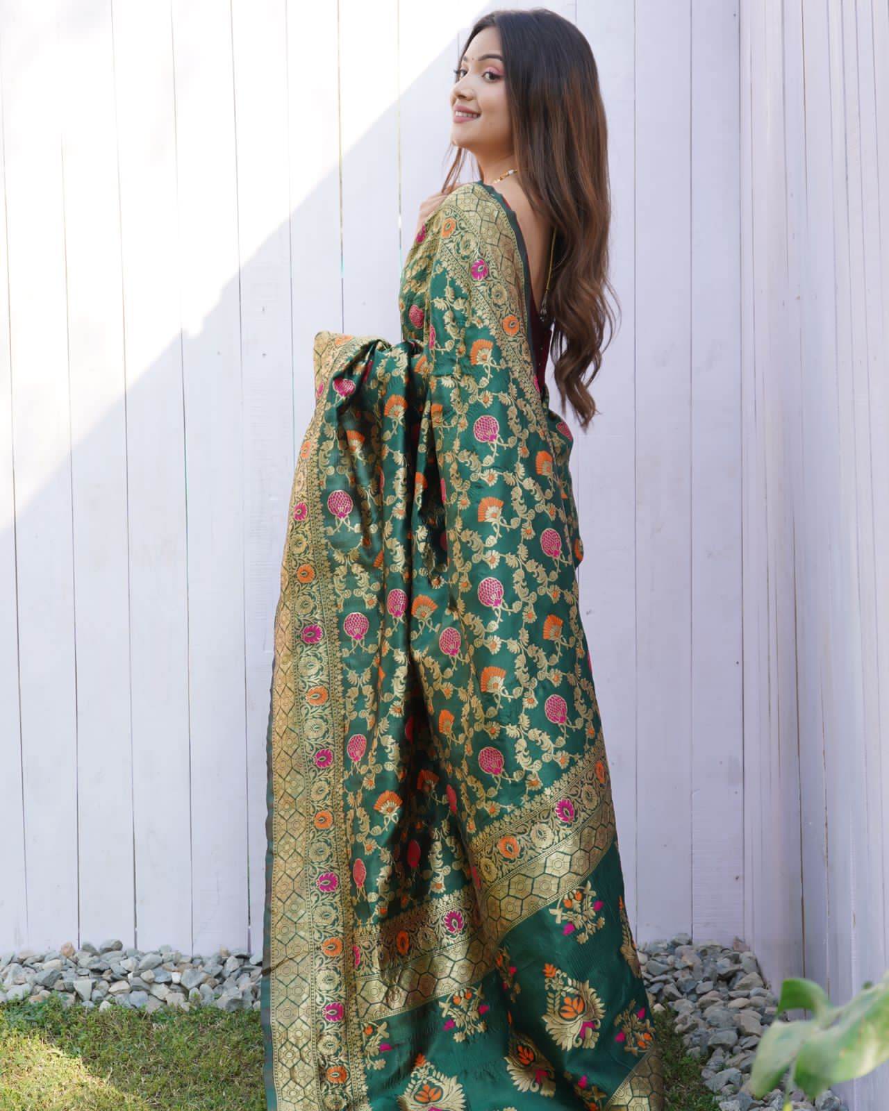 Kanjivaram Soft Lichi Silk Saree with Rich Border & Vintage Weaving - SEEANS