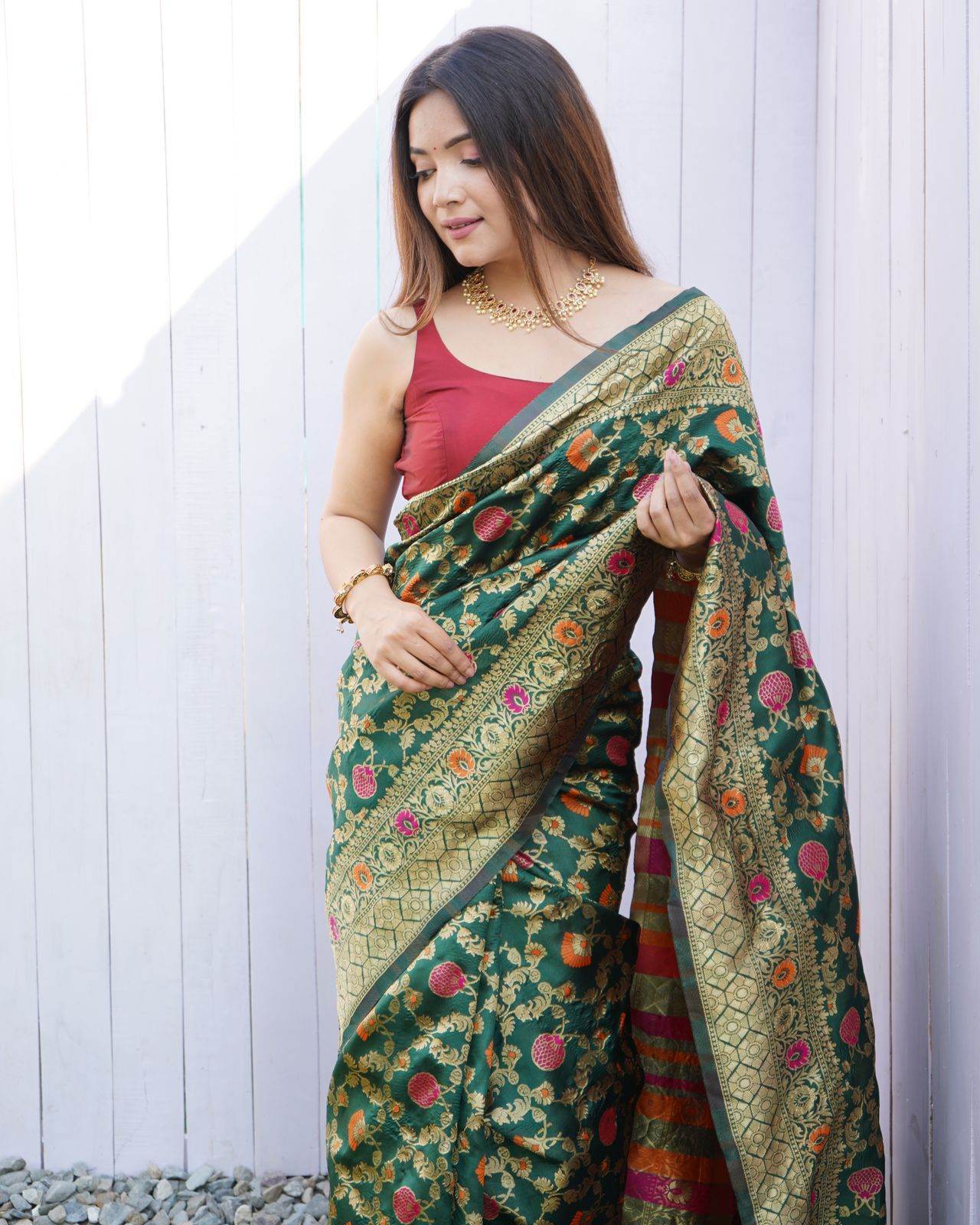 Kanjivaram Soft Lichi Silk Saree with Rich Border & Vintage Weaving - SEEANS