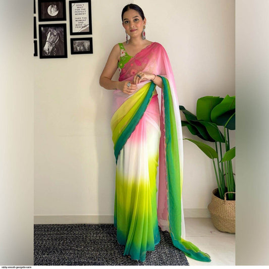 Shop Vintage Casual Saree with Faux Georgette & Embroidered Blouse - SEEANS