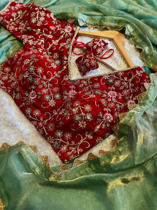 Sabyasanchi Party & Wedding Fendy Silk Saree with Velvet Blouse - SEEANS