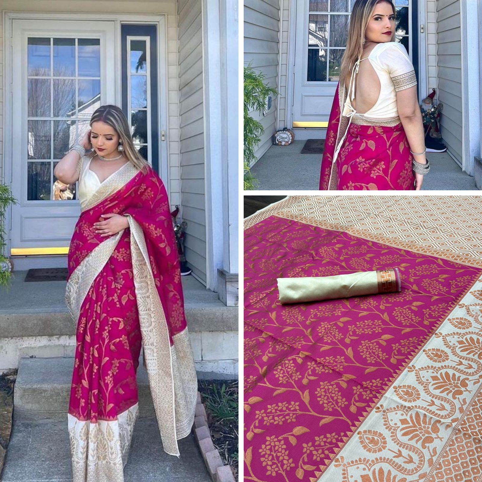 Kanjivaram Soft Lichi Silk Saree with Vintage Weaving & Rich Border - SEEANS