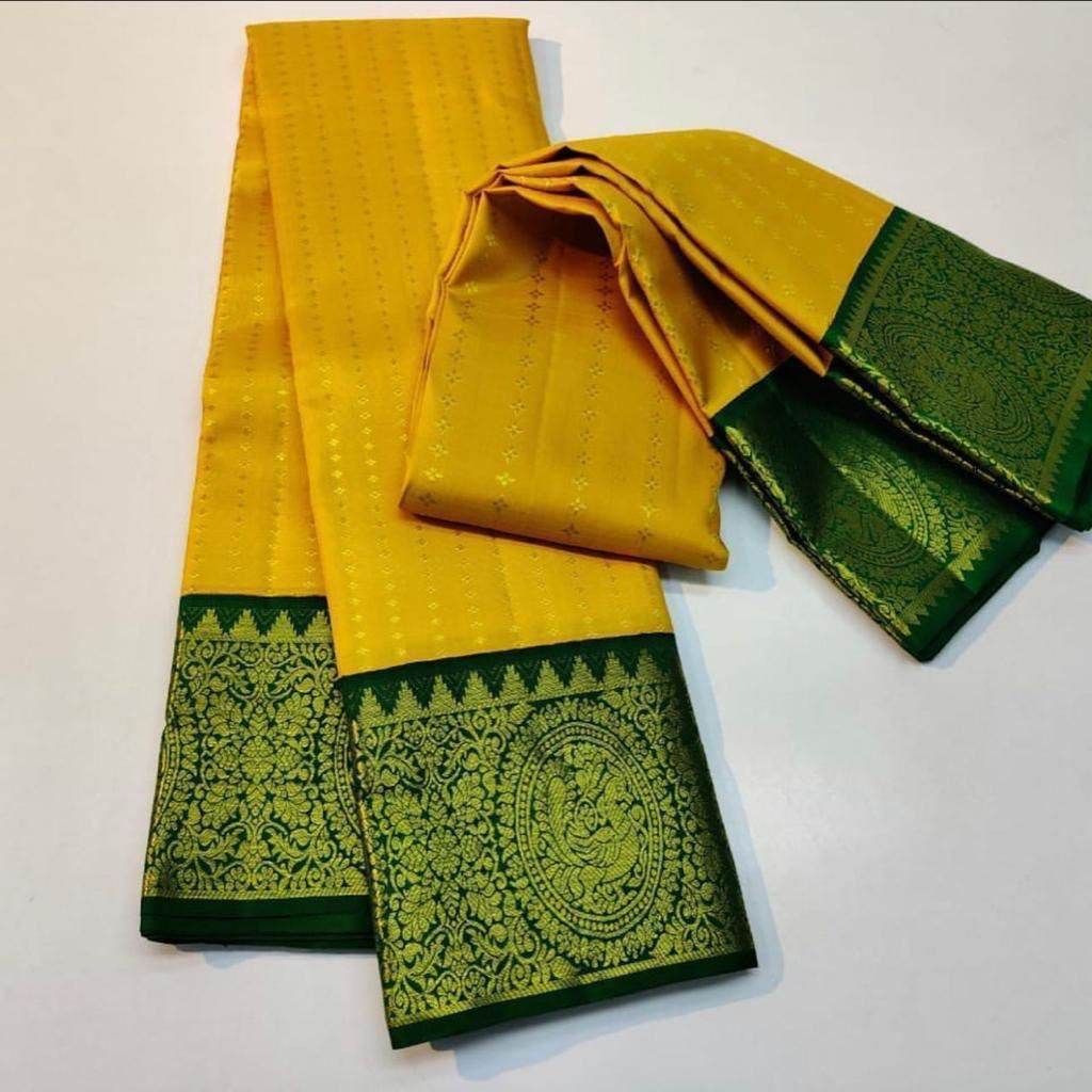Kanjivaram Soft Lichi Silk Saree - Vintage Weaving & Royal Design - SEEANS