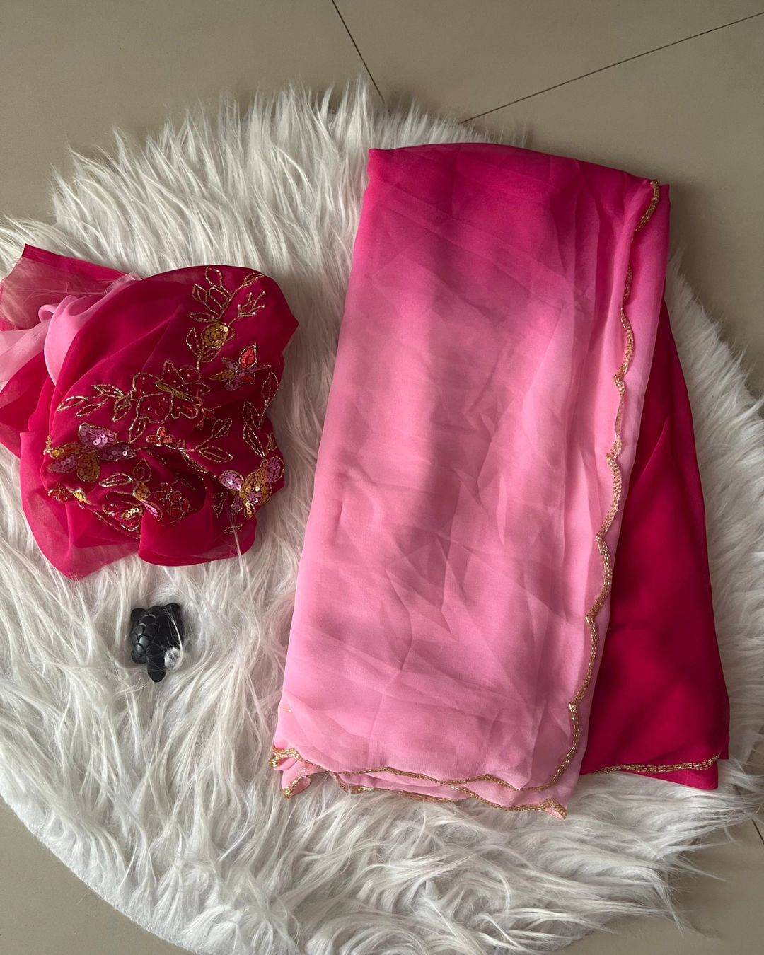 Luxury Georgette Khatli Hand Work Saree with Unstitched Blouse – 5.5 Mtr - SEEANS