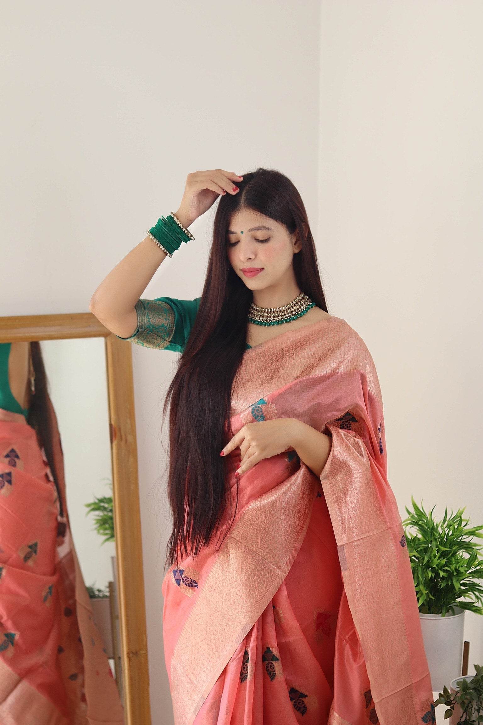 Pure Organza Minna Work Banarasi Saree | Vintage Royal Design - SEEANS