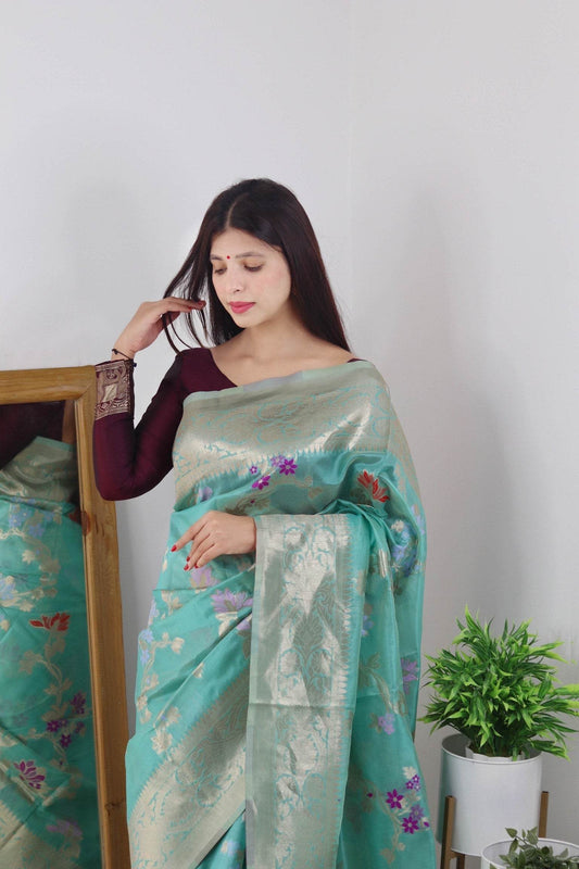 Pure Organza Minna Work Banarasi Saree | Elegant Traditional Attire - SEEANS